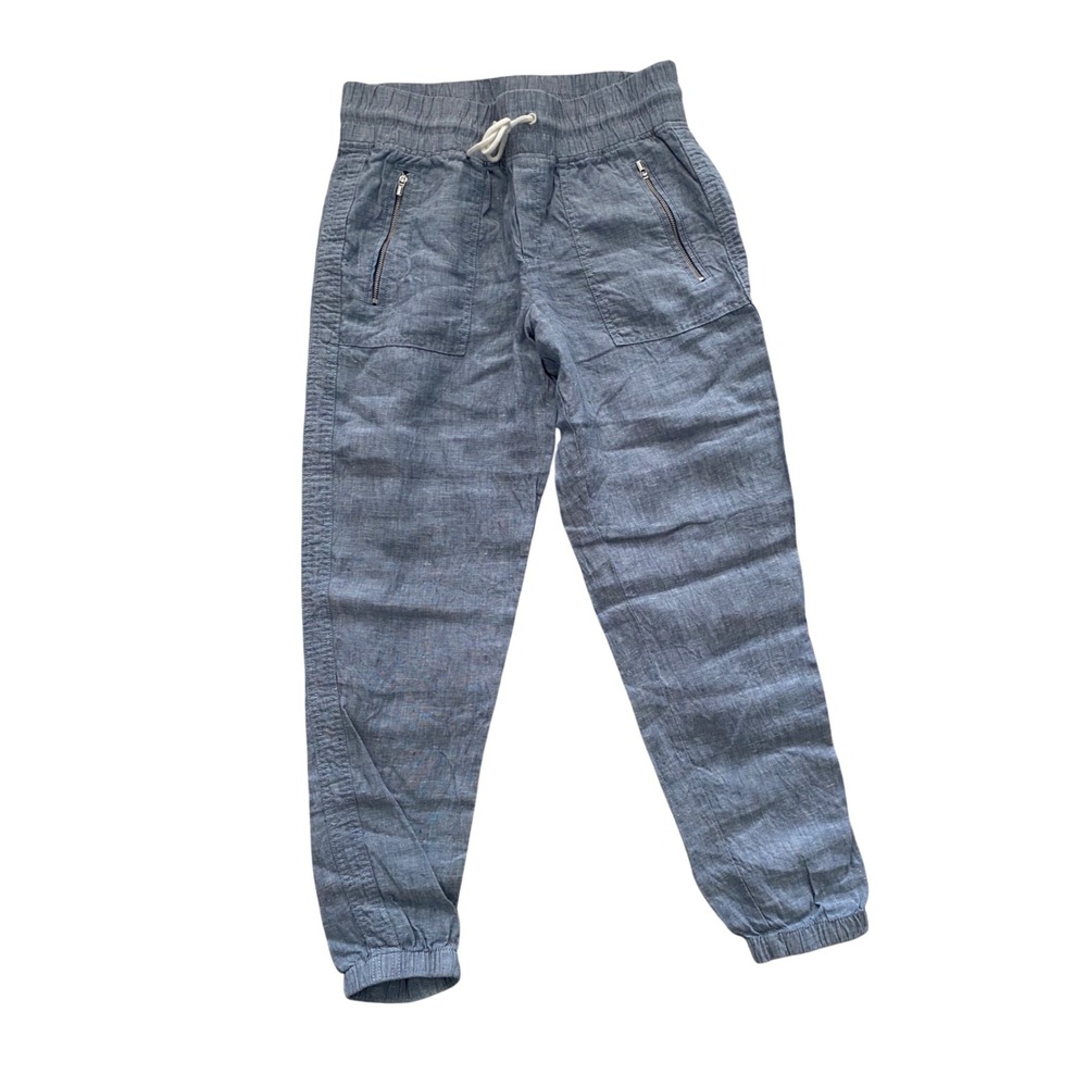 Athleta Cabo Linen Jogger Womens 4 Blue Elastic Waist Drawstring Lighweight